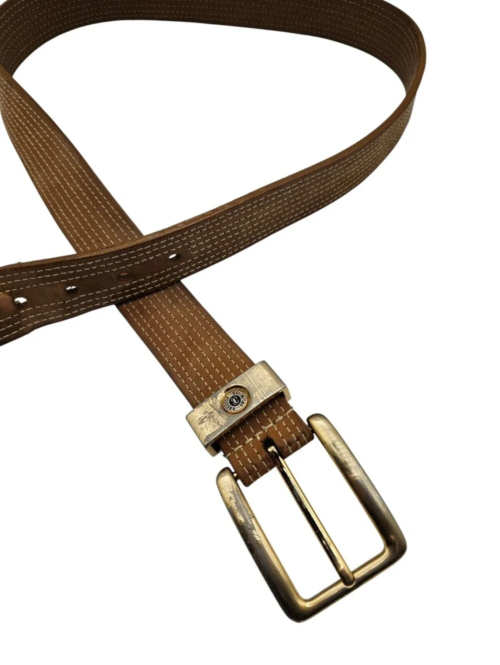 Vintage Y2K Ecko Unltd Mens Sz L Brown Leather Belt w/ Gold Buckle